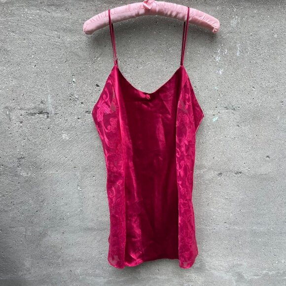 Vintage Cherry Red Lacy Satin Slip Dress - Picture 1 of 6